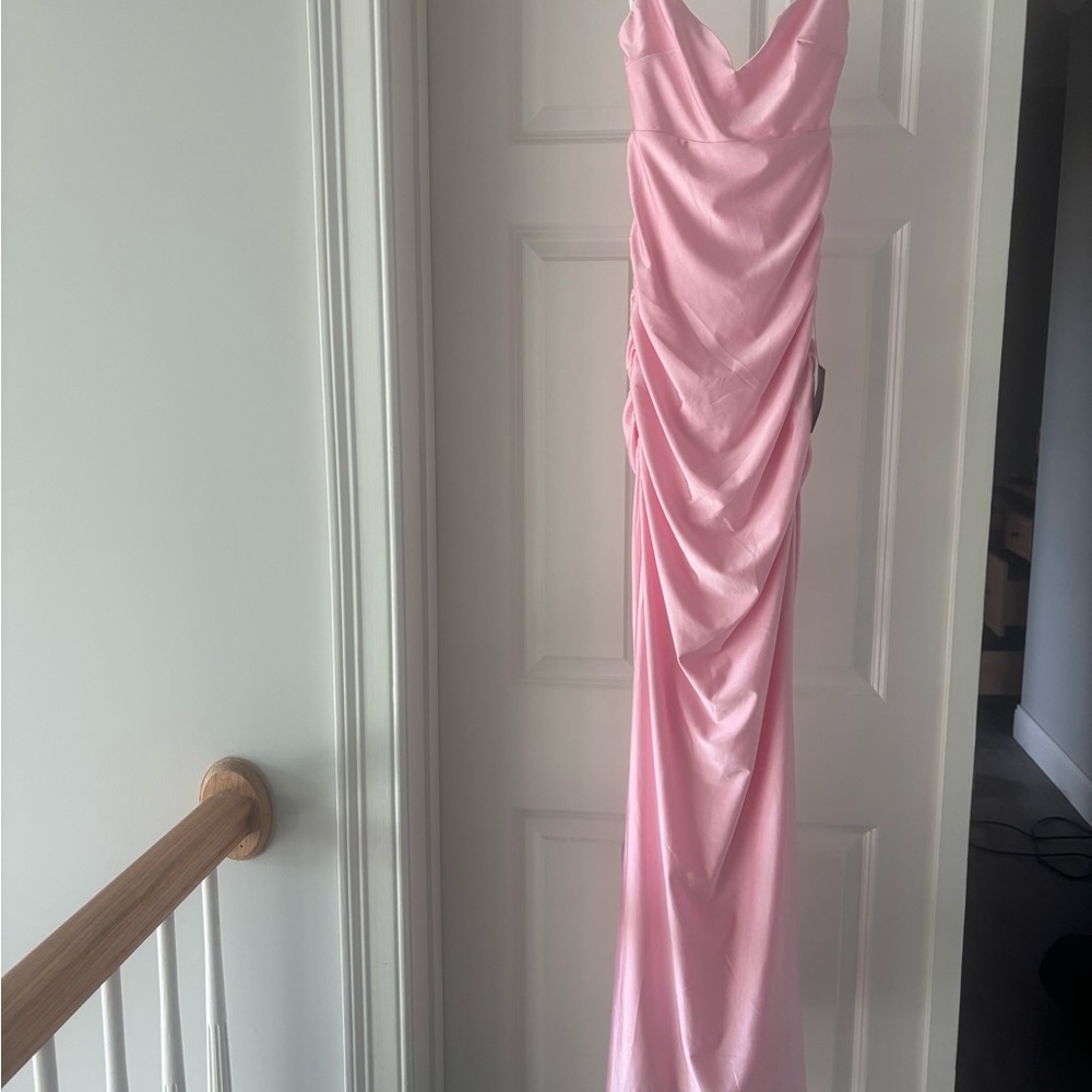 Lulus Elese Light Pink Slinky Knit Lace-up Mermaid Maxi Dress size XS - new/tags